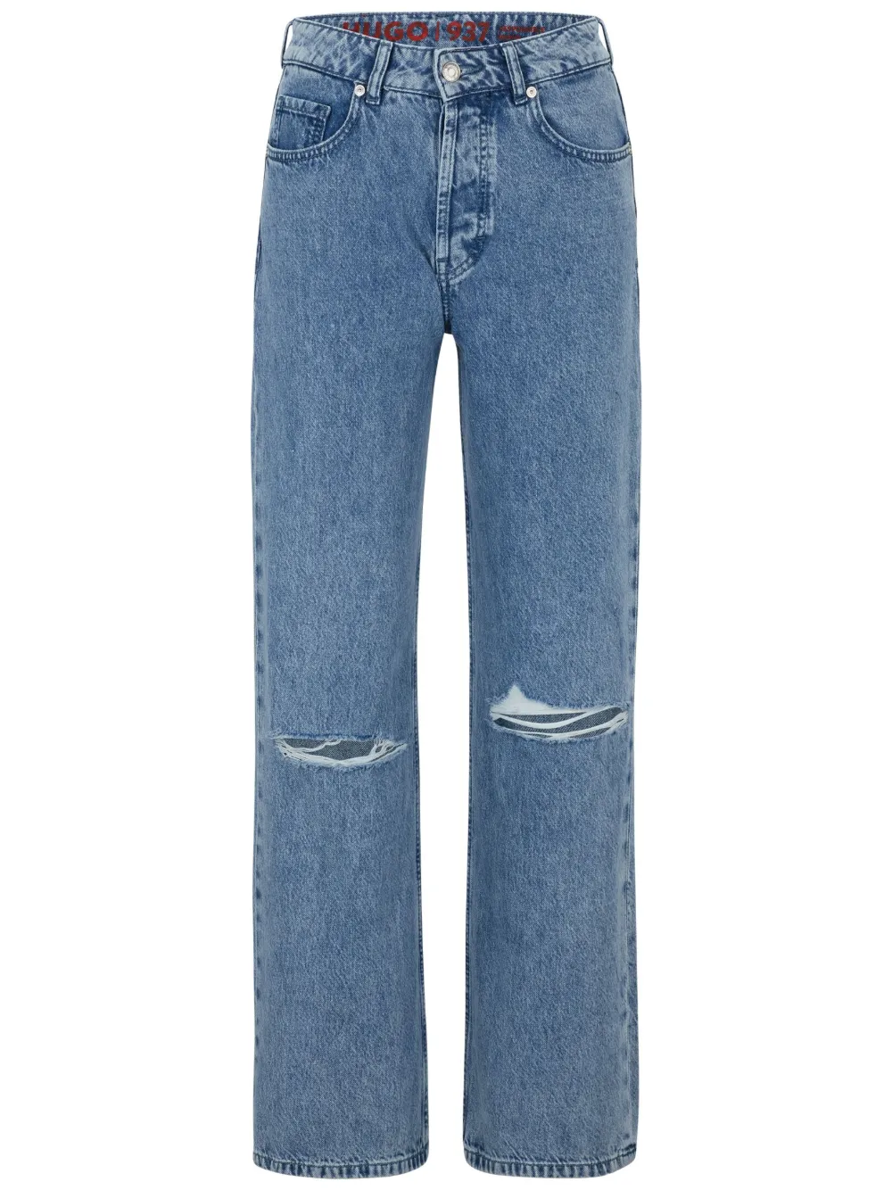 HUGO Calça jeans destroyed com patch de logo | Preto | Image 1