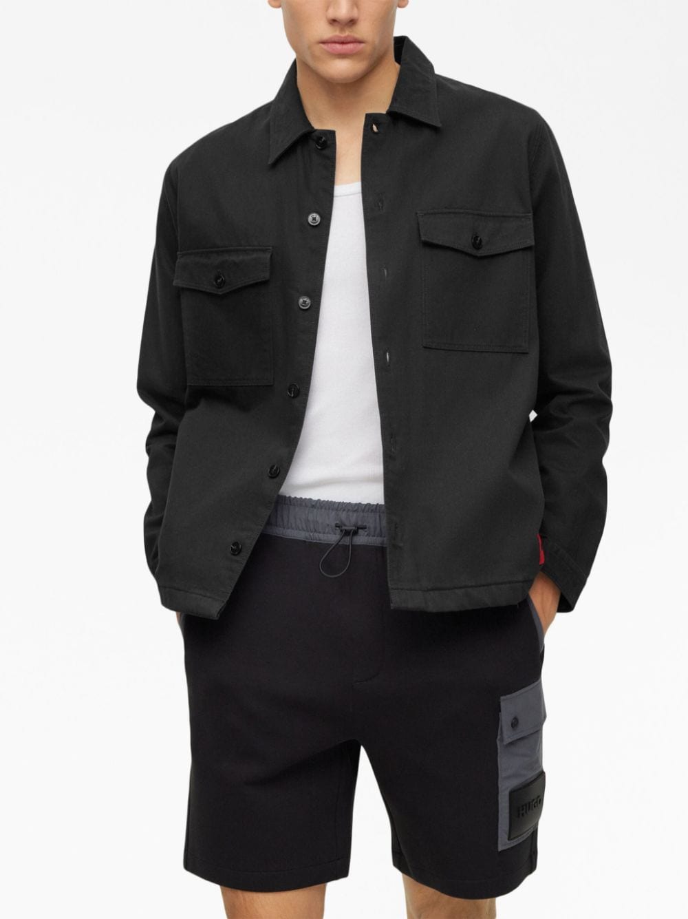 Shop Hugo Enalu Cotton Shirt Jacket In Black