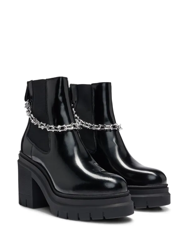 HUGO spiked-edge chain-trim Chelsea Boots Black FARFETCH OM