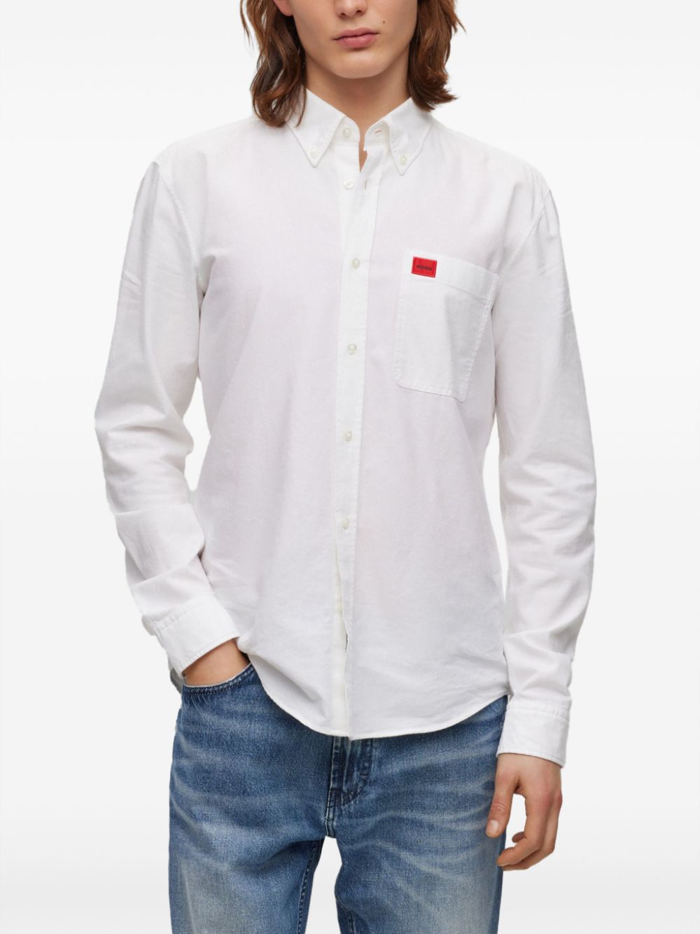 Shop Hugo Logo-appliqué Cotton Shirt In White