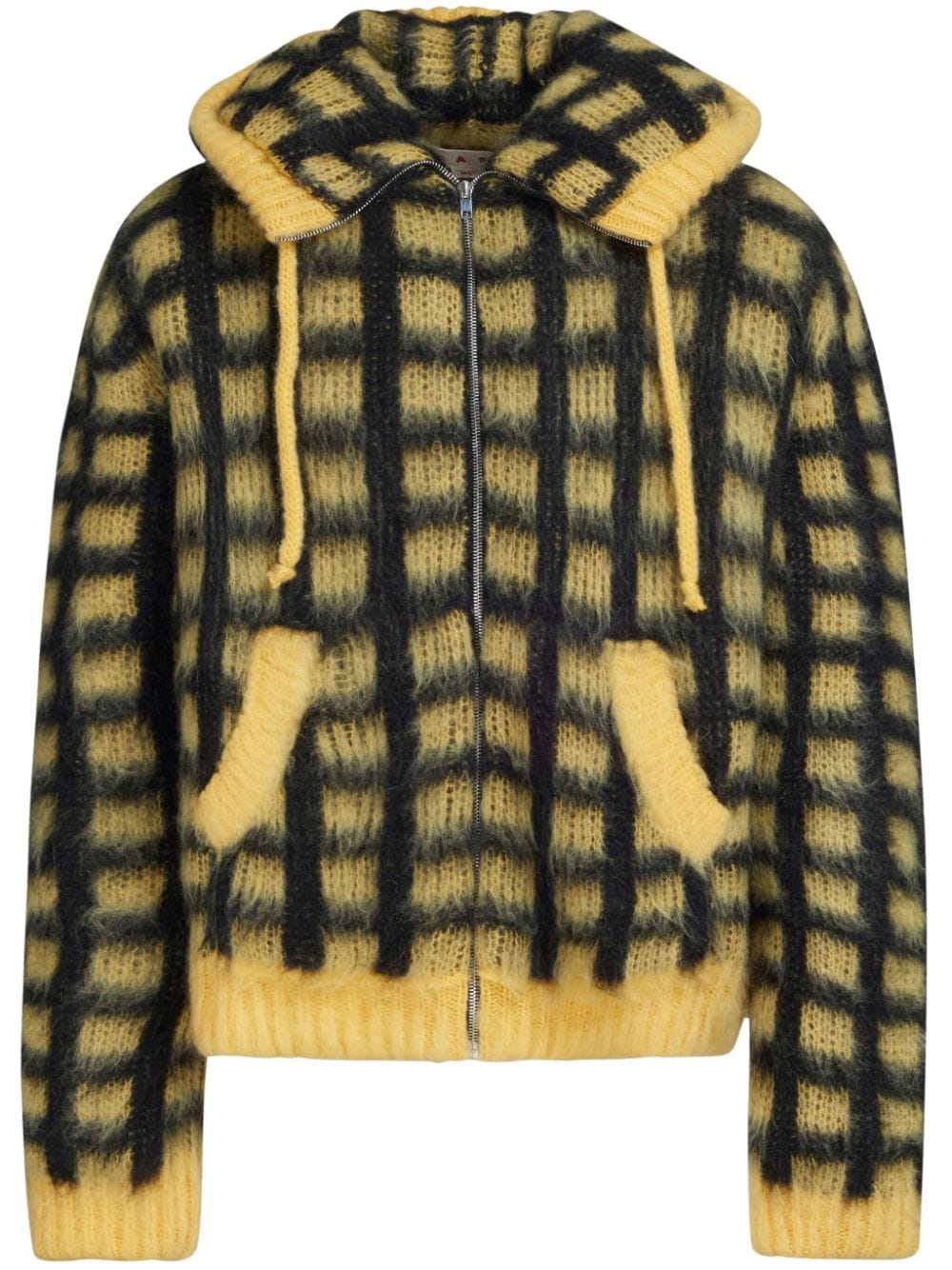 Shop Marni Checked Mohair-blend Cardigan In Yellow