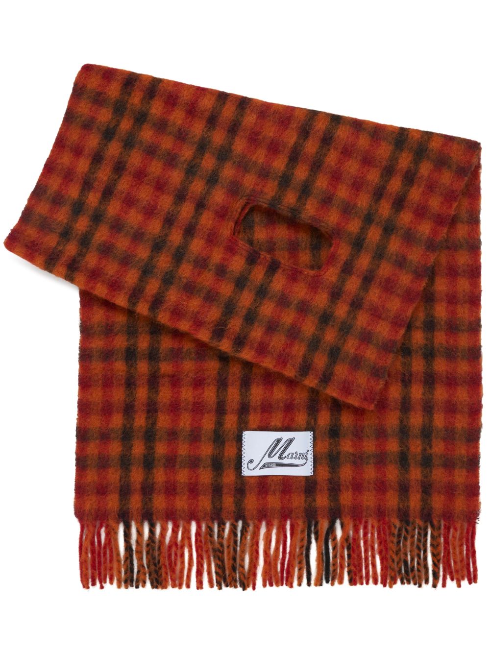 Marni logo-applique checked scarf Women