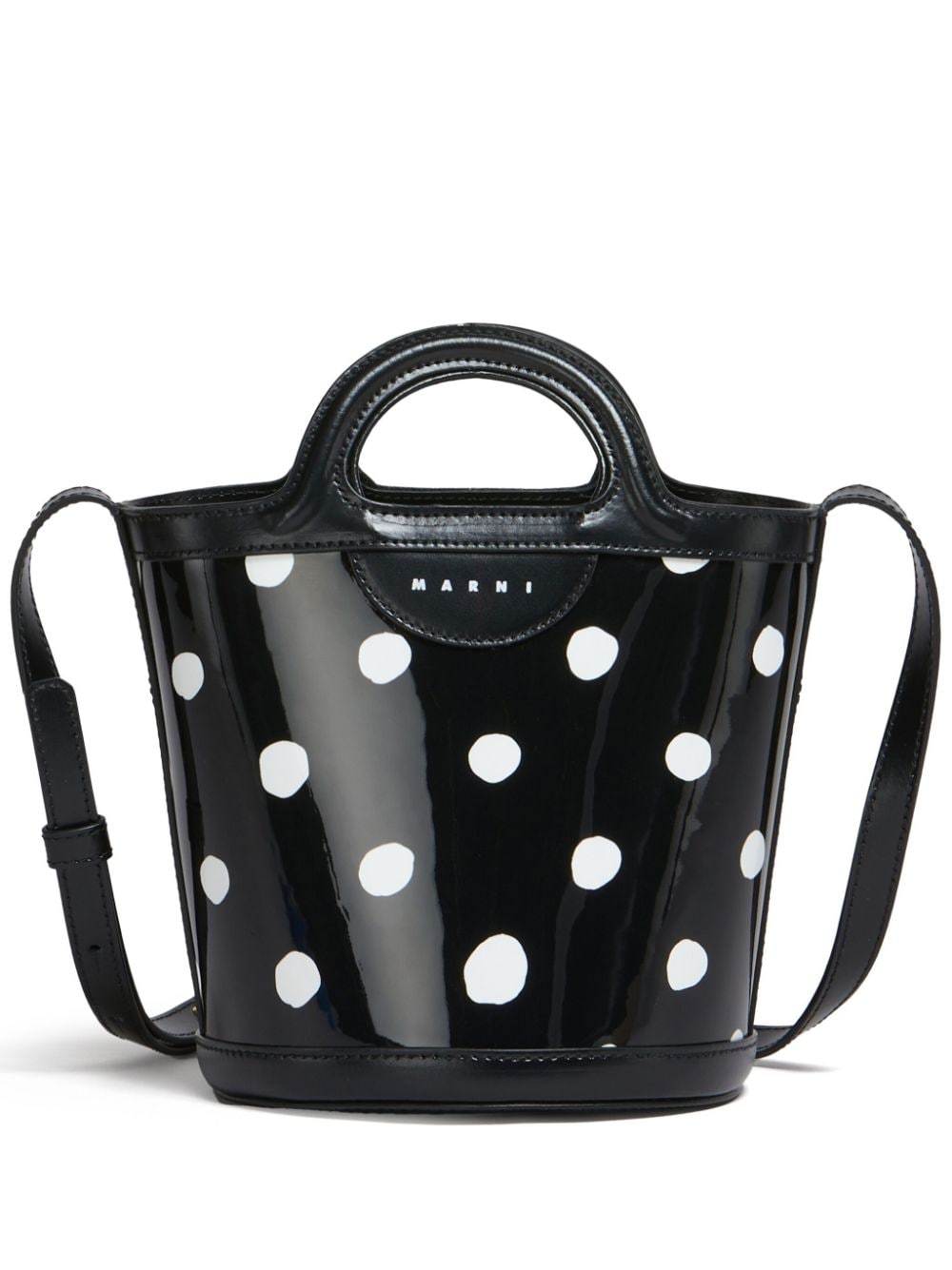 Marni Tropicalia Polka-dot Bucket Bag In Black