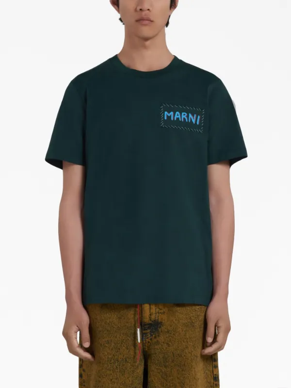 Marni logo-patch Cotton T-shirt | Blue | FARFETCH