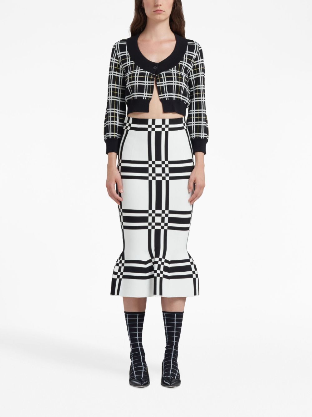 Shop Marni Checked Cropped Cardigan In Black