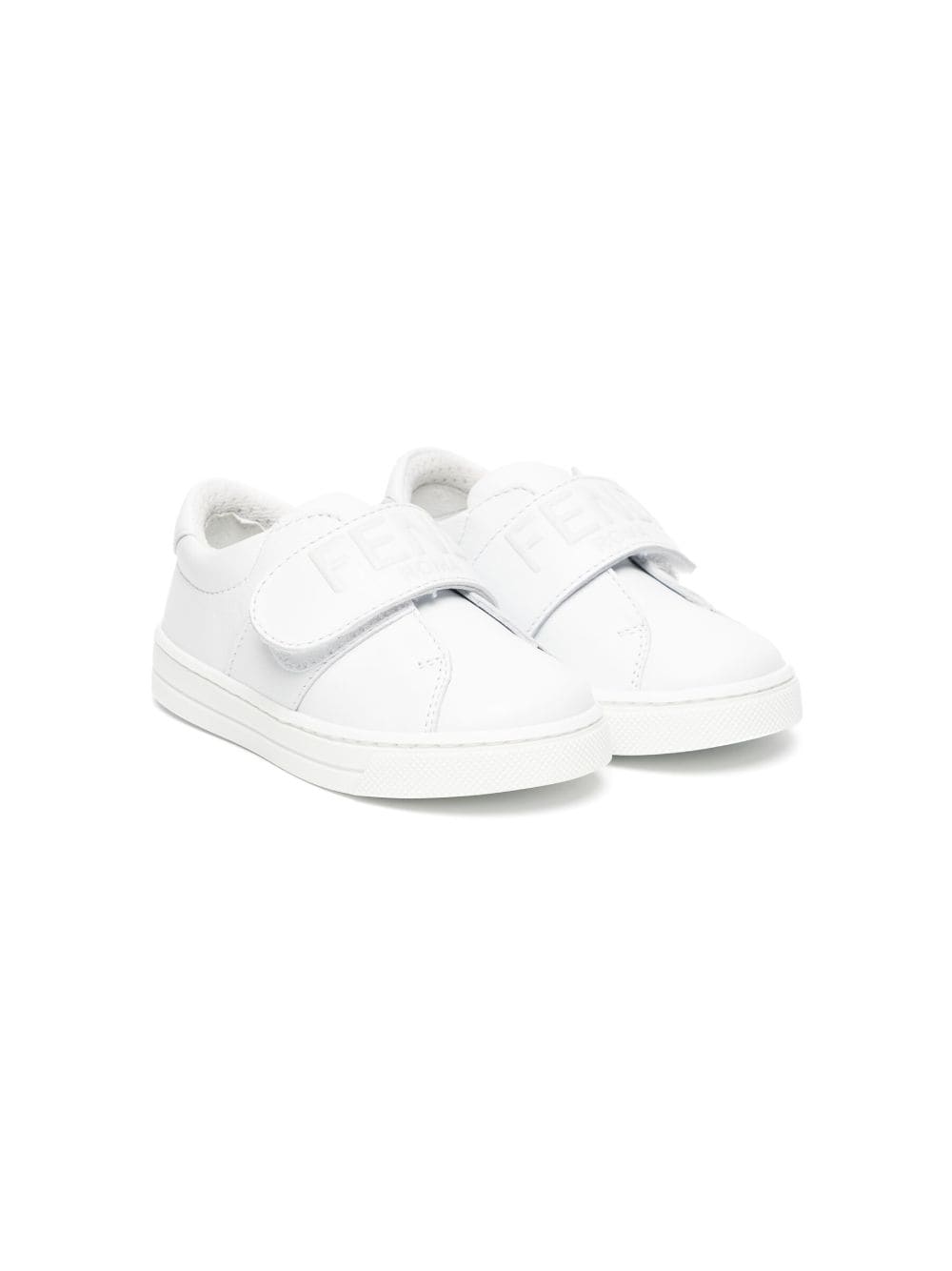 Shop Fendi Logo-embossed Leather Sneakers In White