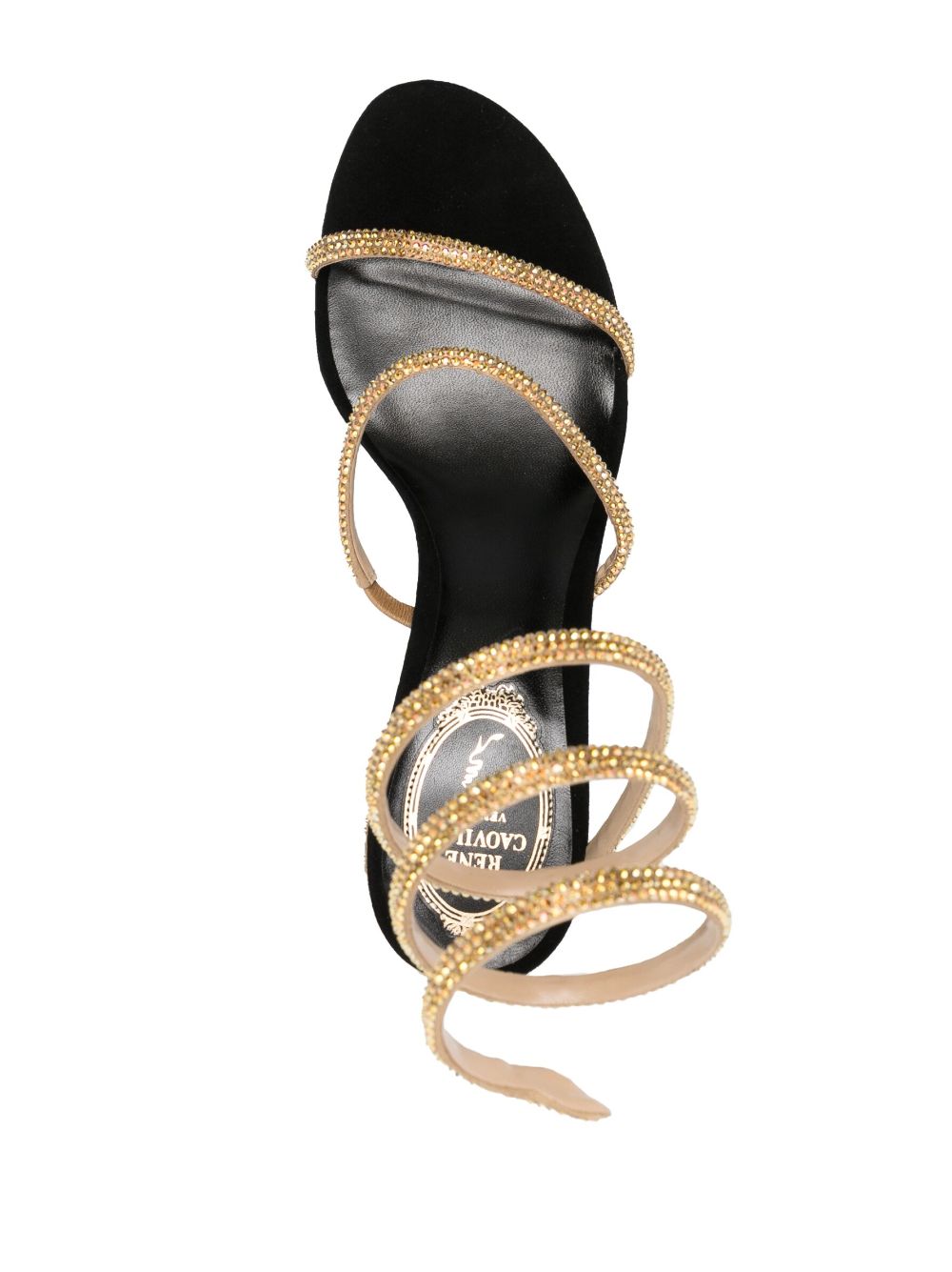 Shop René Caovilla 73mm Crystal-embellished Wraparound Sandals In Gold