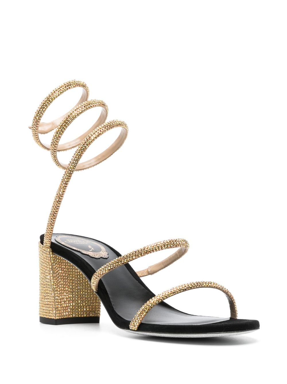 Shop René Caovilla 73mm Crystal-embellished Wraparound Sandals In Gold