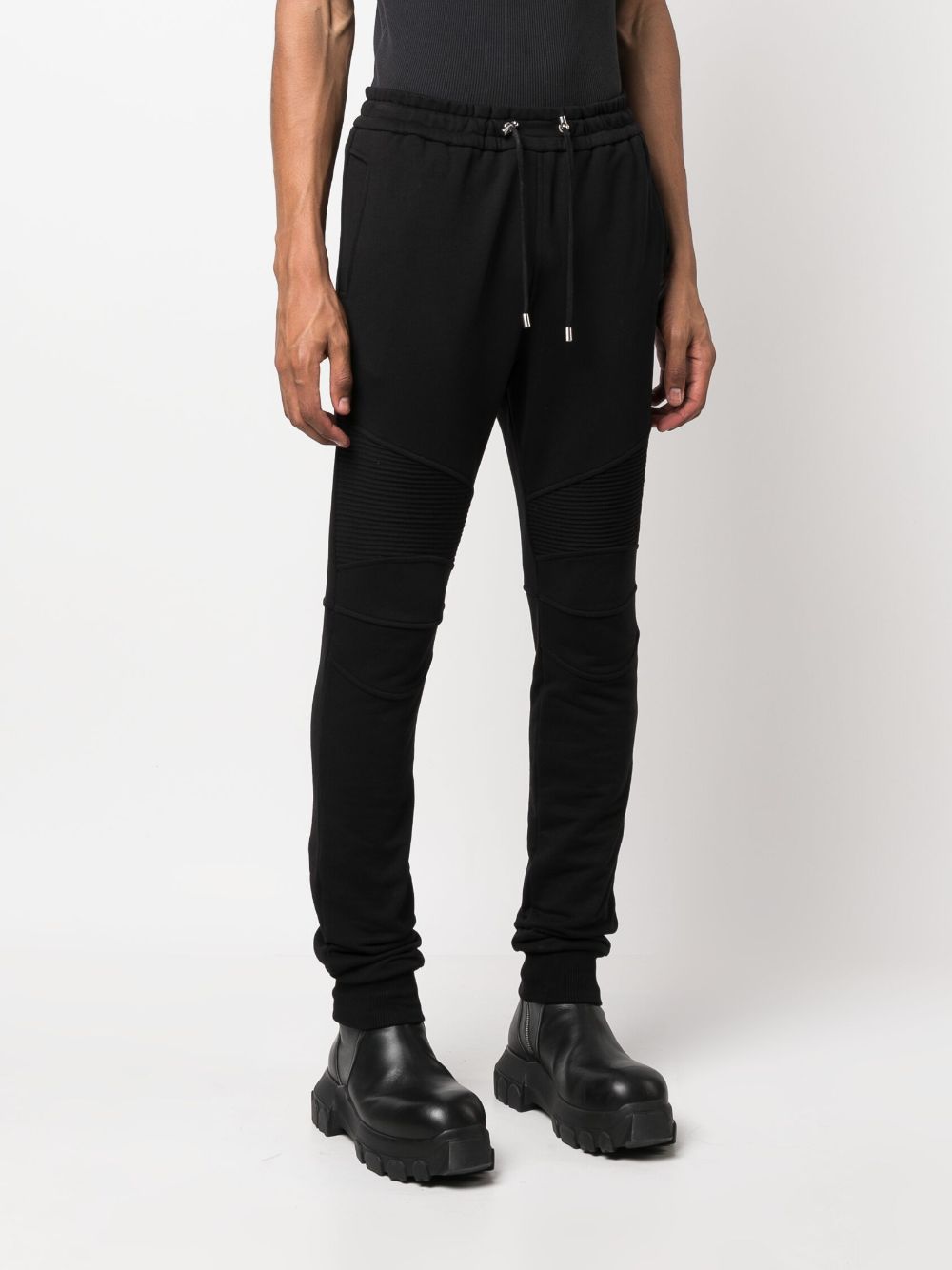 Shop Balmain Organic Cotton Fitted Track Pants In Black