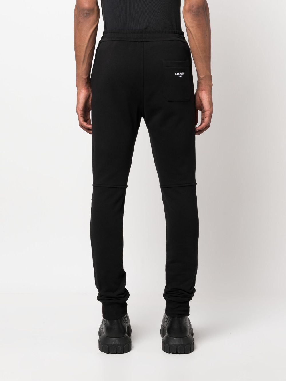 Shop Balmain Organic Cotton Fitted Track Pants In Black