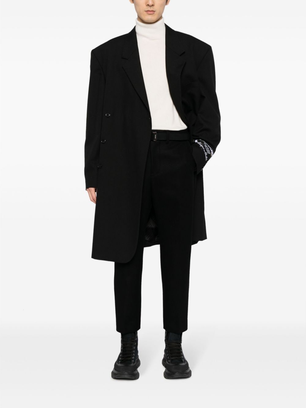 Shop Sacai Wool Cropped Trousers In Black