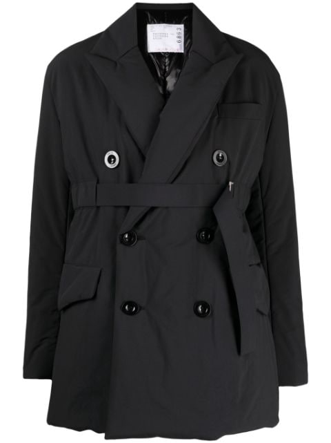 sacai double-breasted padded trench coat