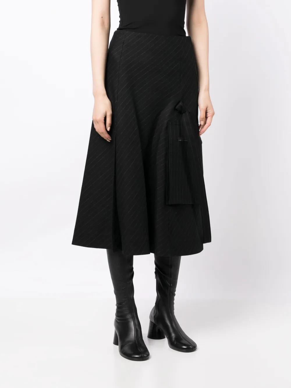 Sacai Pinstripe Wool Skirt In Black