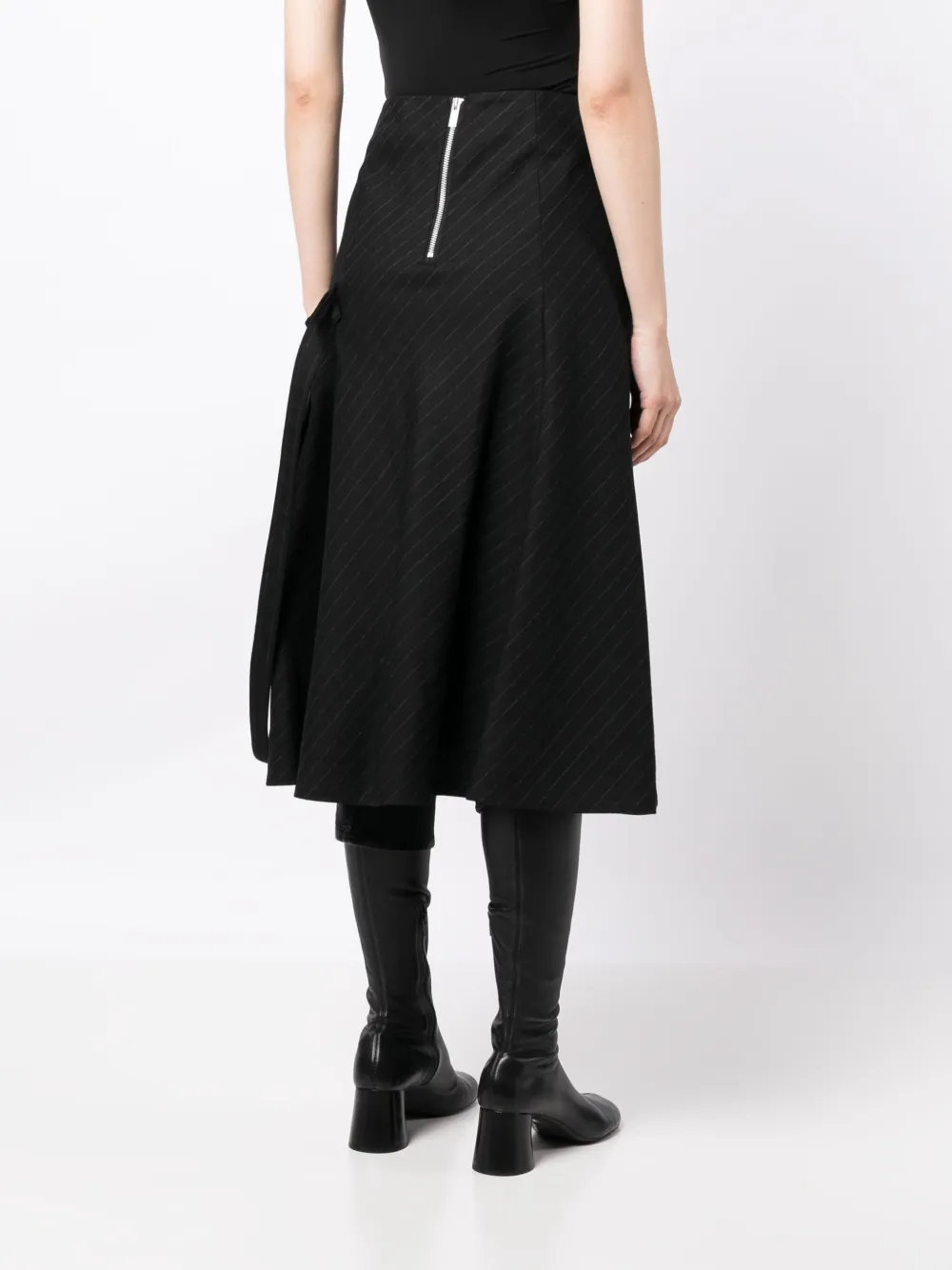 Sacai Pinstripe Wool Skirt In Black