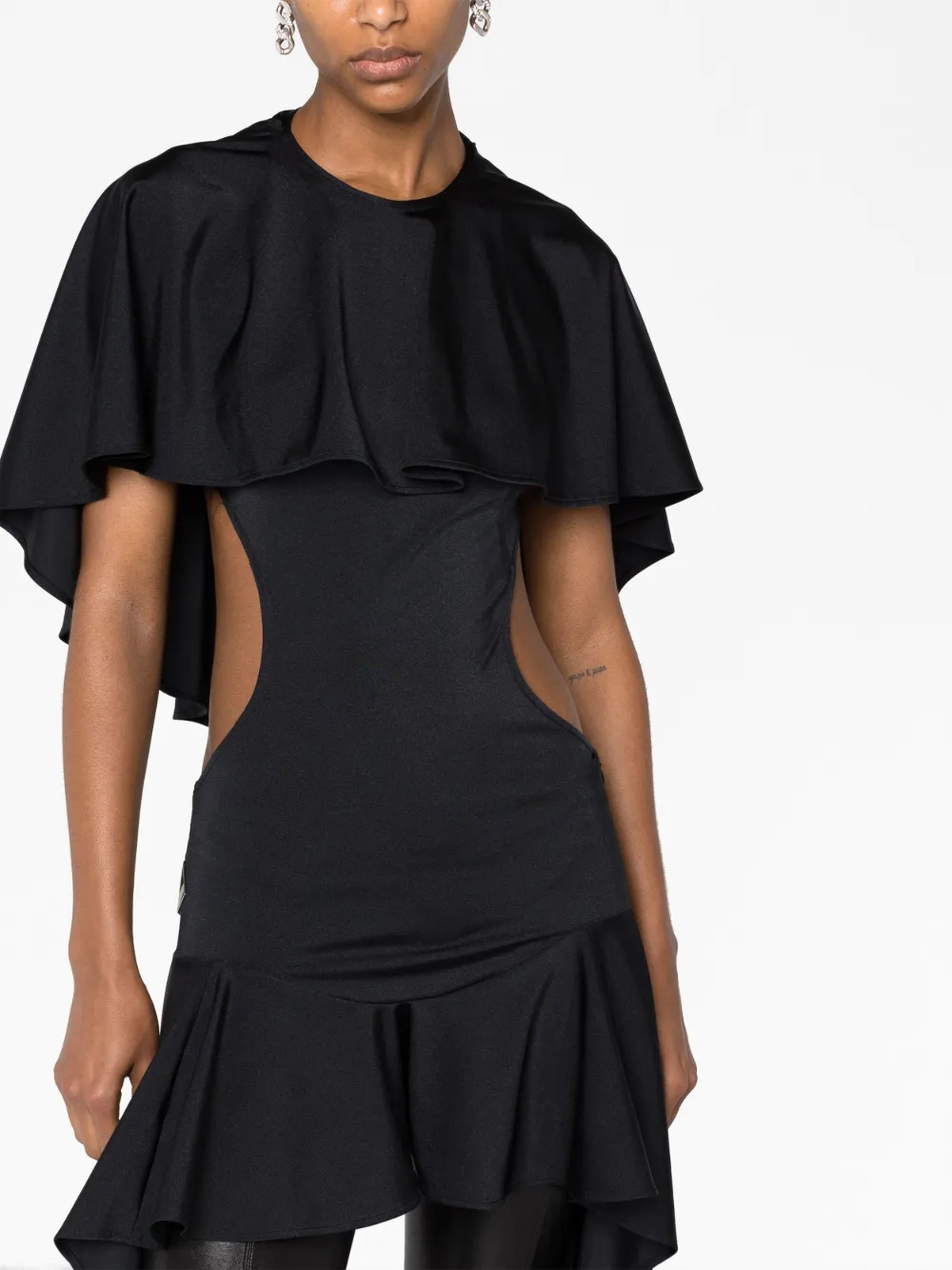 Shop Attico Airi Cape-effect Cut-out Minidress In Black