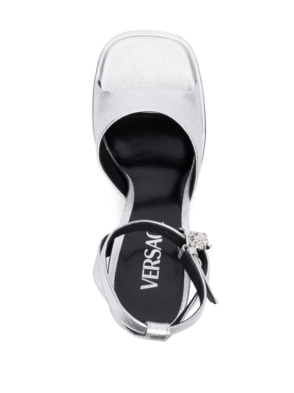 Shop Versace Medusa 130mm Platform Leather Sandals In Silver