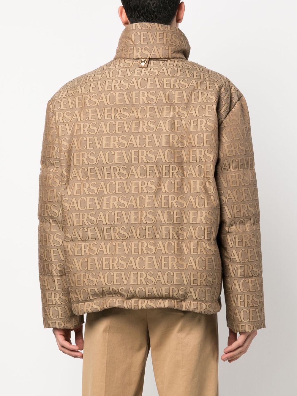 Shop Versace Allover Logo-print Puffer Jacket In Neutrals