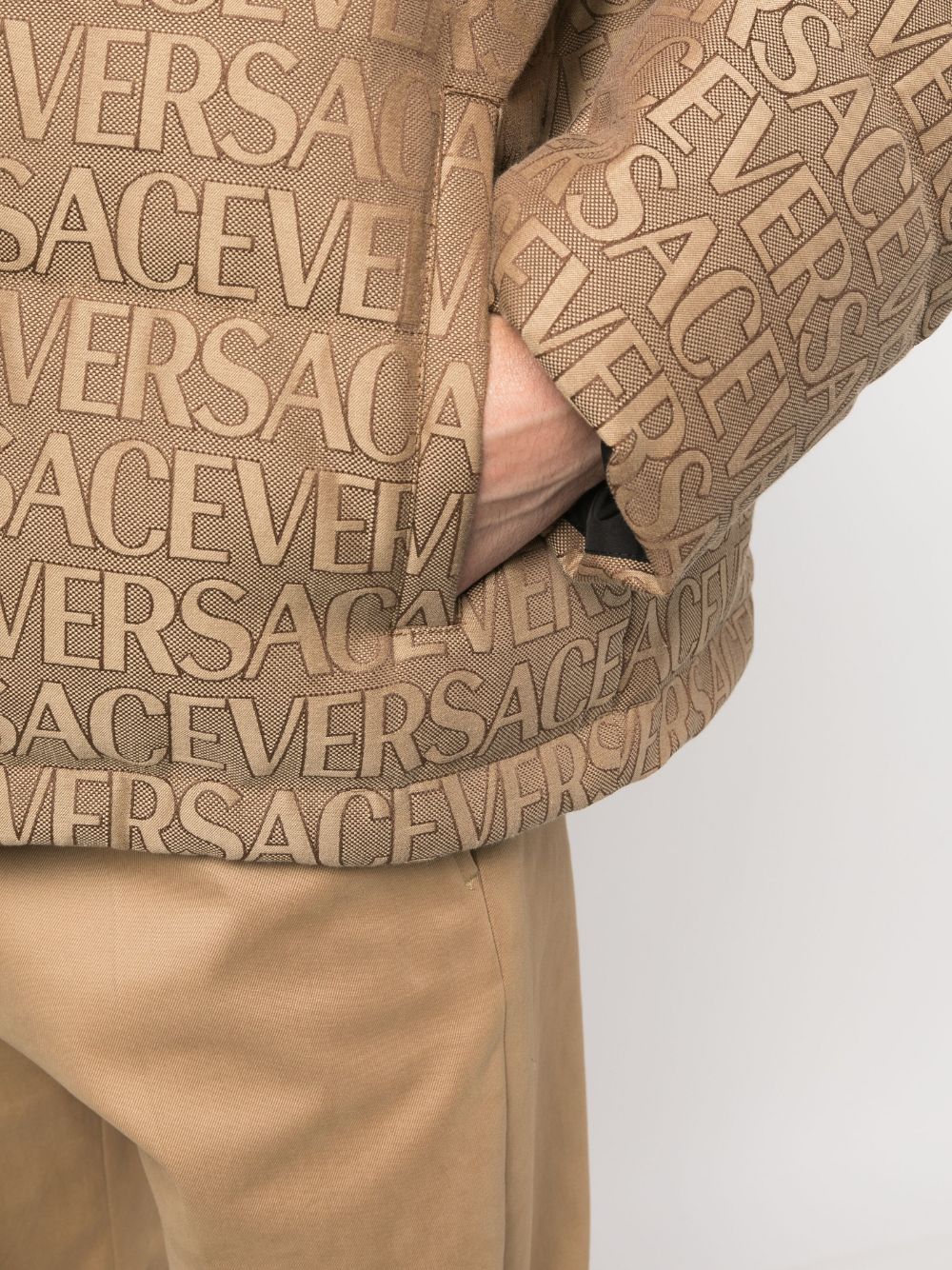 Shop Versace Allover Logo-print Puffer Jacket In Neutrals