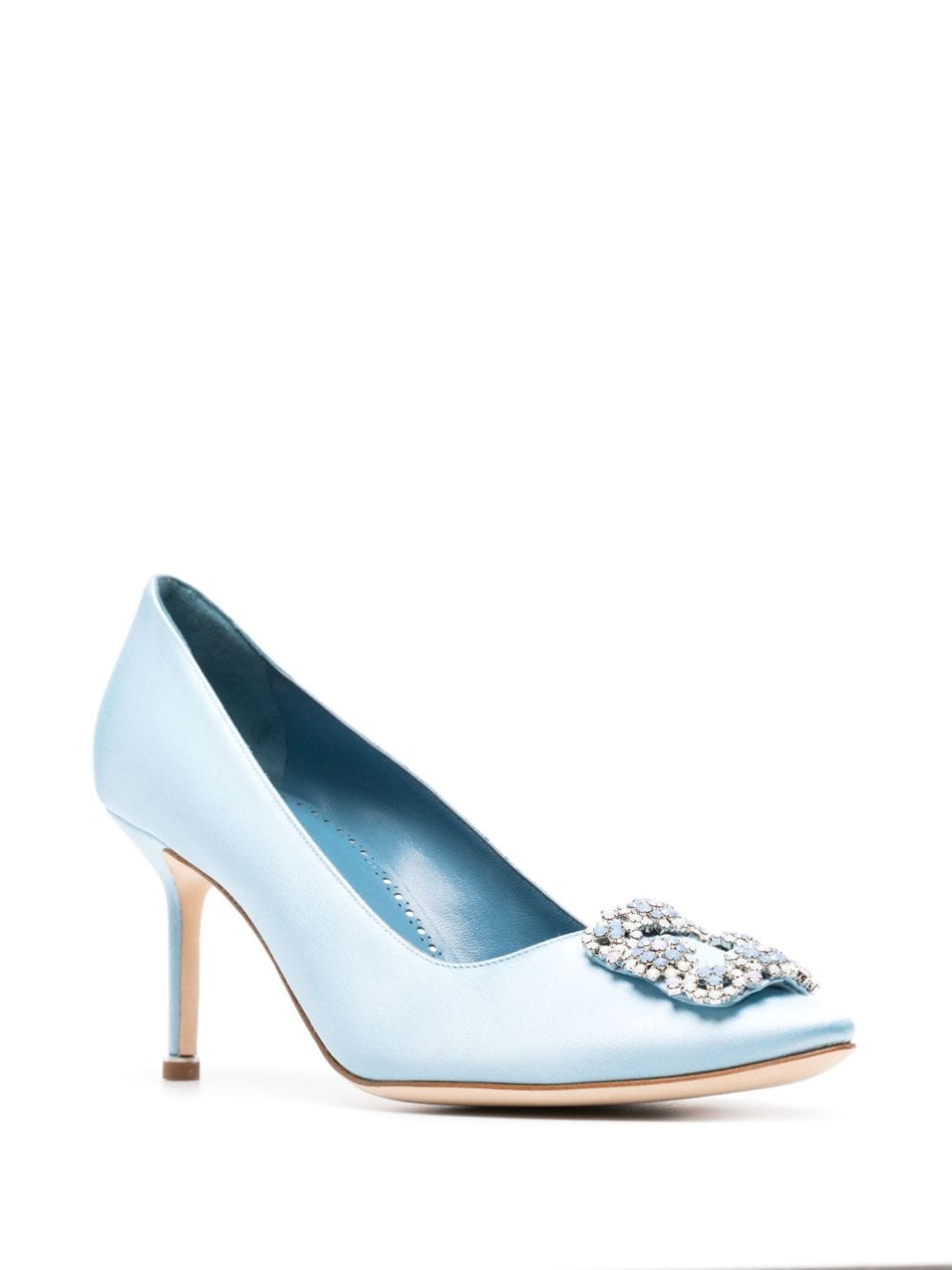 Shop Manolo Blahnik Hangisi 70mm Crystal Satin Pumps In Blue