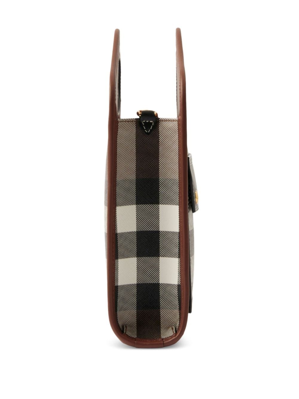 Shop Burberry Mini Checkered Leather Tote Bag In Brown
