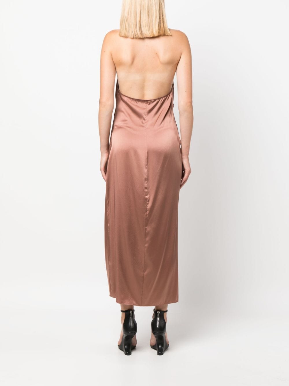 Shop Helmut Lang Draped-design Halterneck Dress In Braun