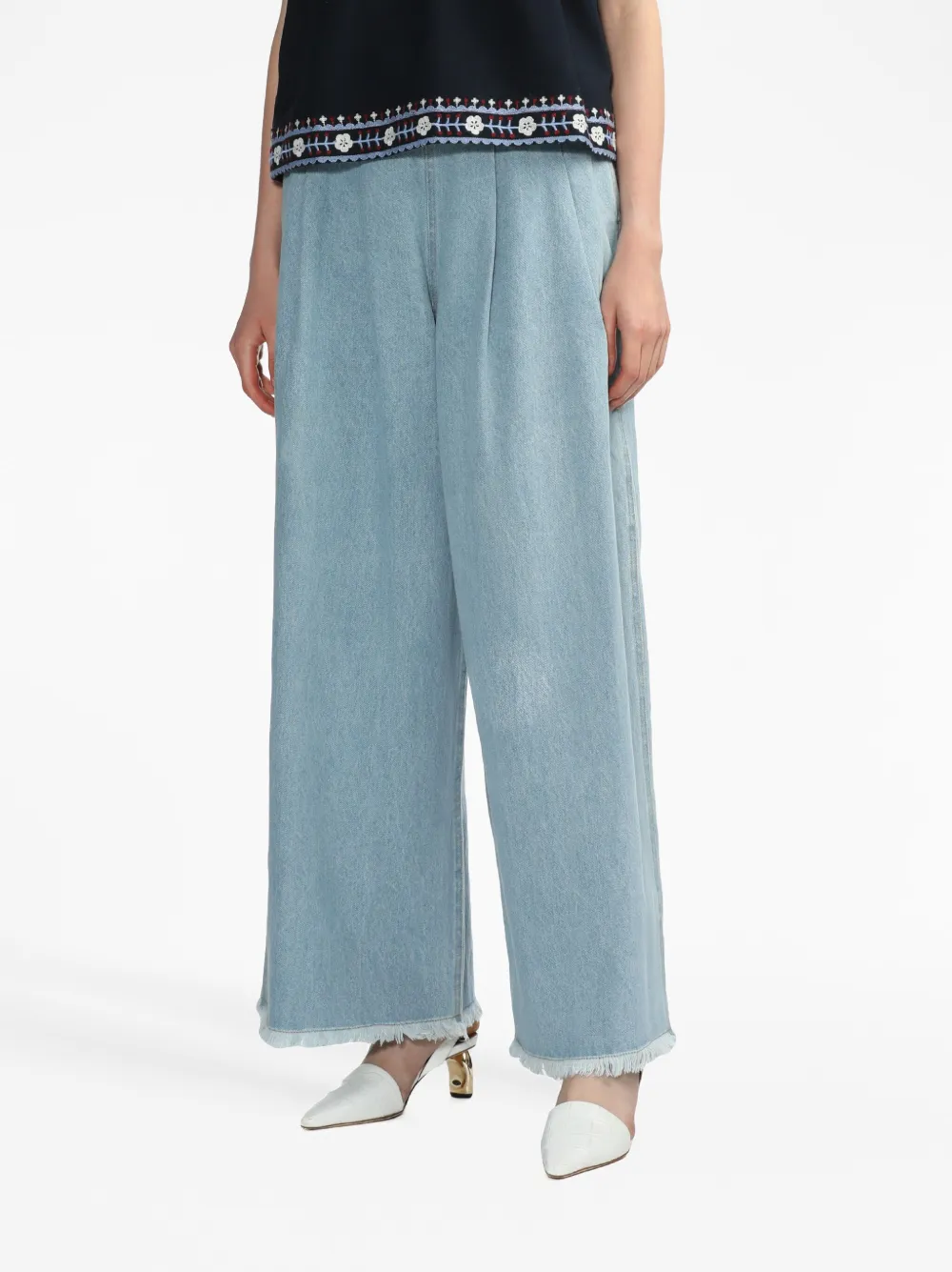 Shop Sea Pleat-detail Wide-leg Jeans In Blue