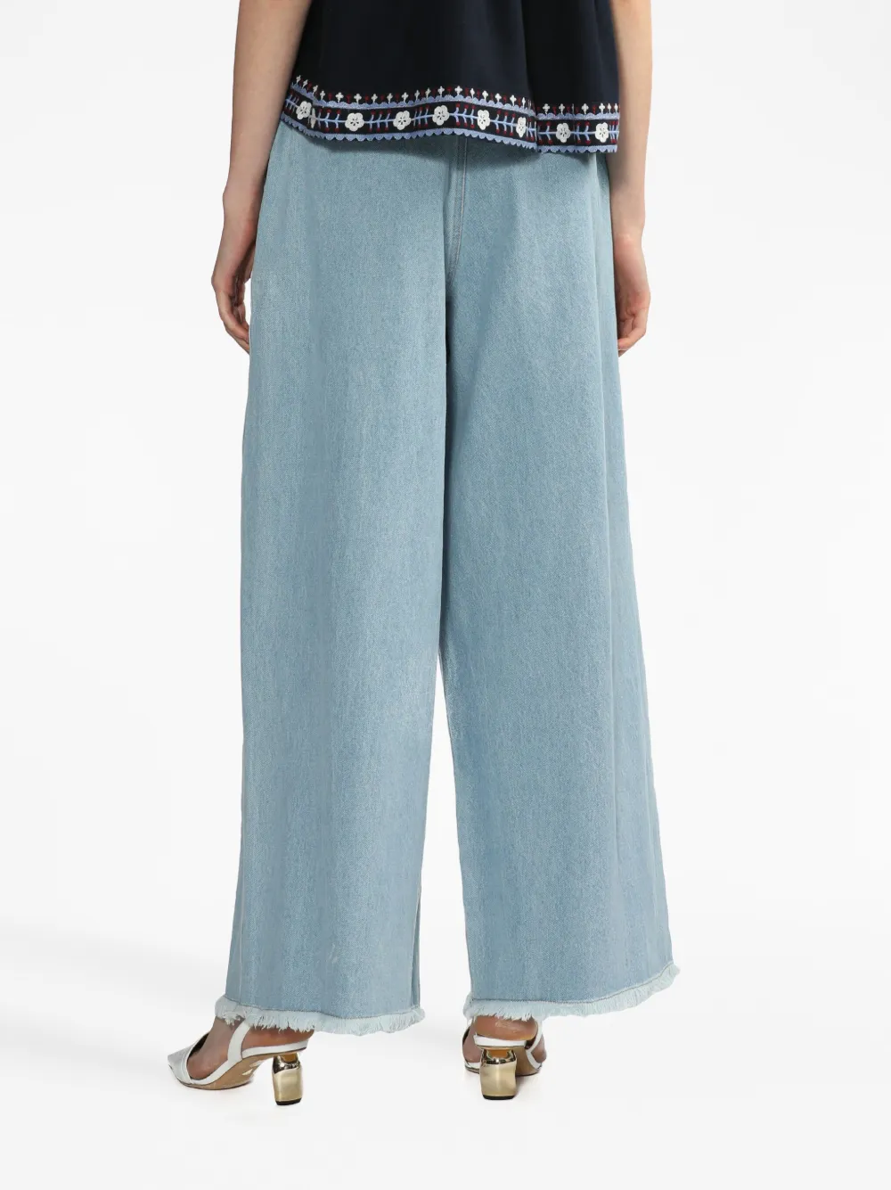 Shop Sea Pleat-detail Wide-leg Jeans In Blue