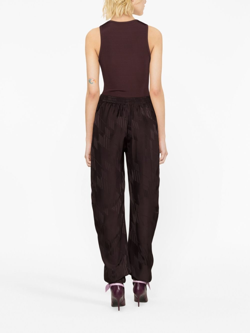 Shop Attico Logo-jacquard Tapered Trousers In Brown