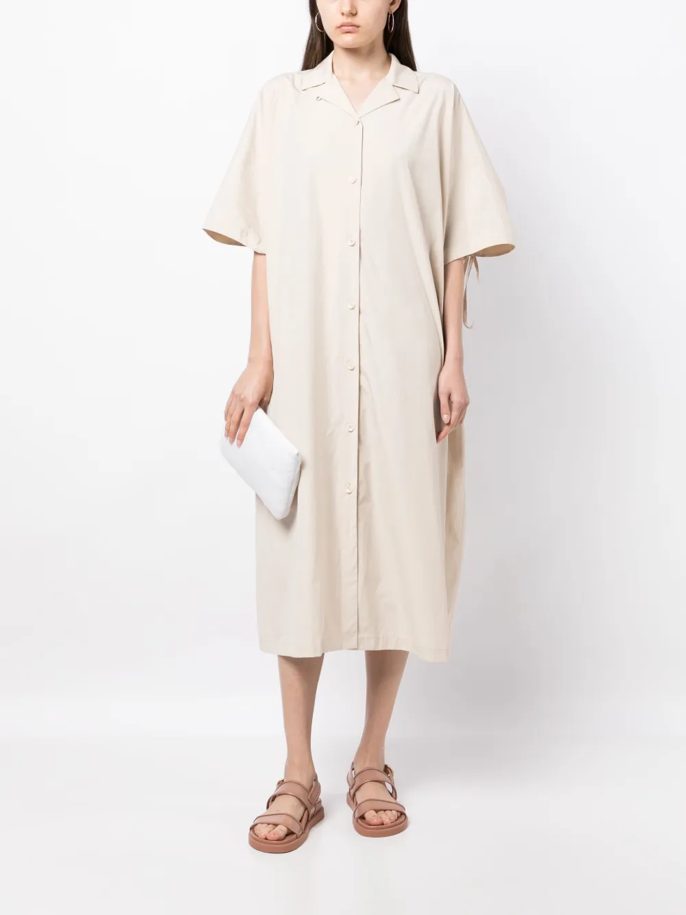 STUDIO TOMBOY ruched lace-up midi shirtdress - Beige