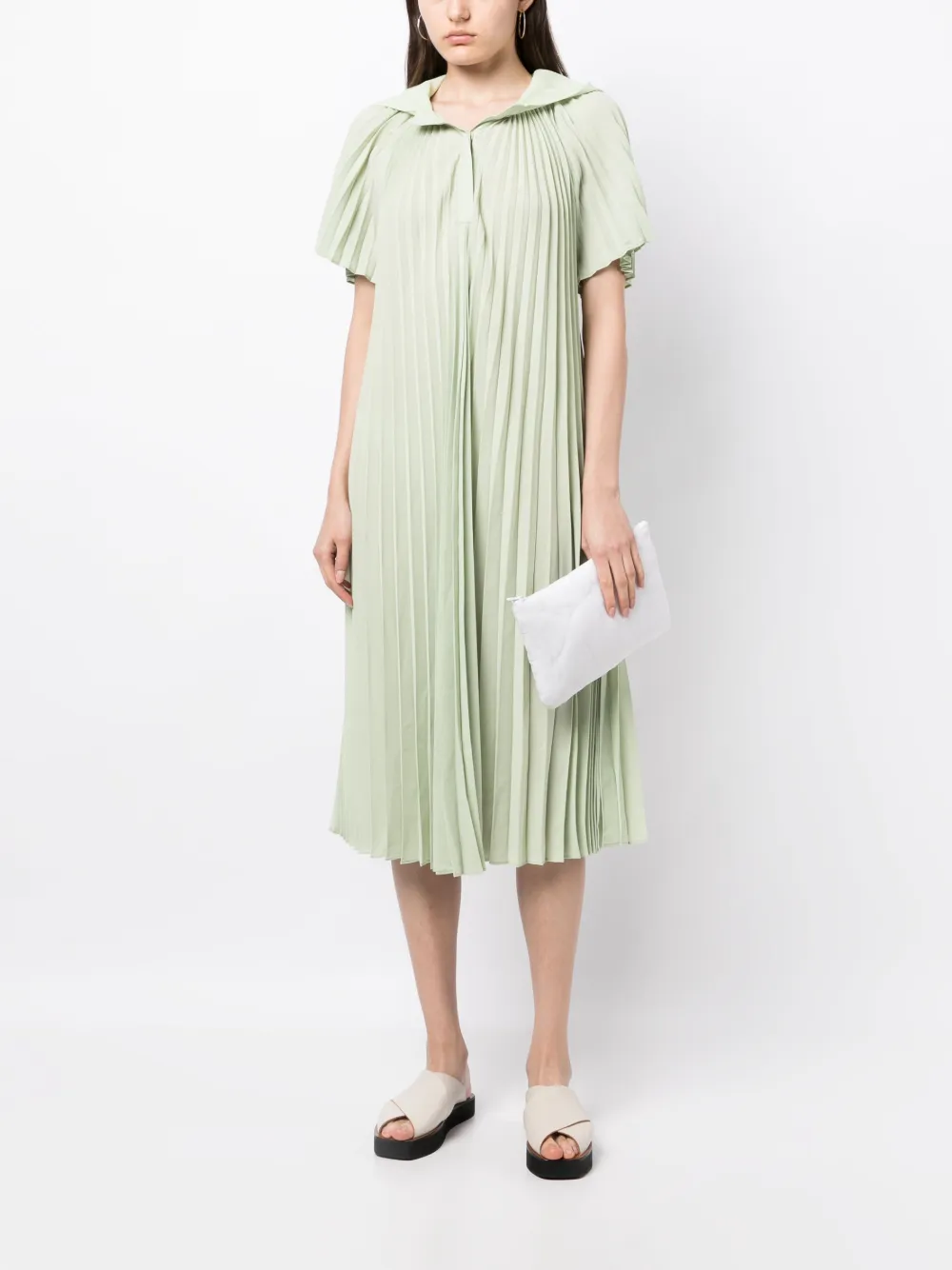 STUDIO TOMBOY pleated hoodie midi dress - Groen