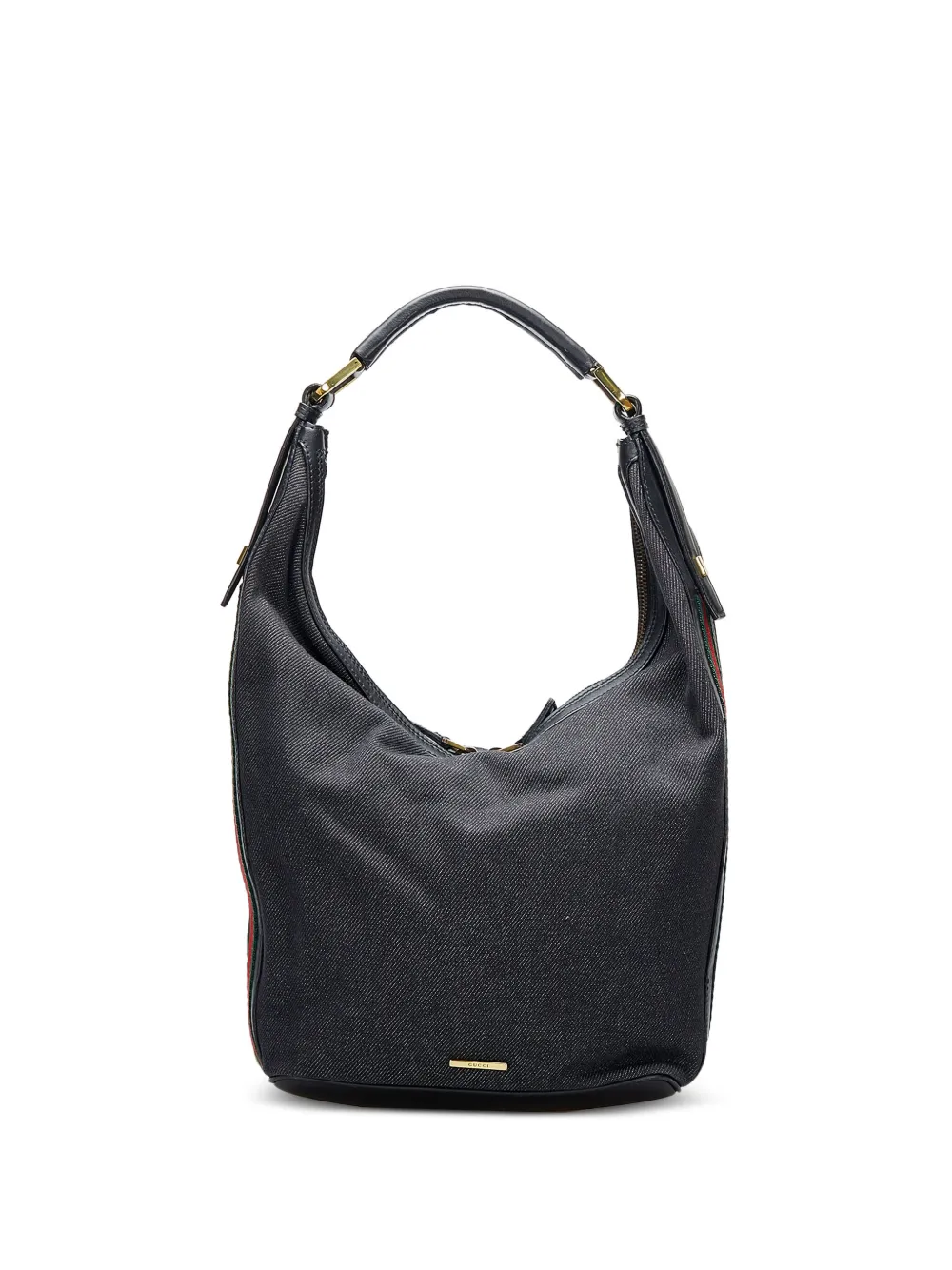 Pre-owned Gucci Denim Web Hobo In Black