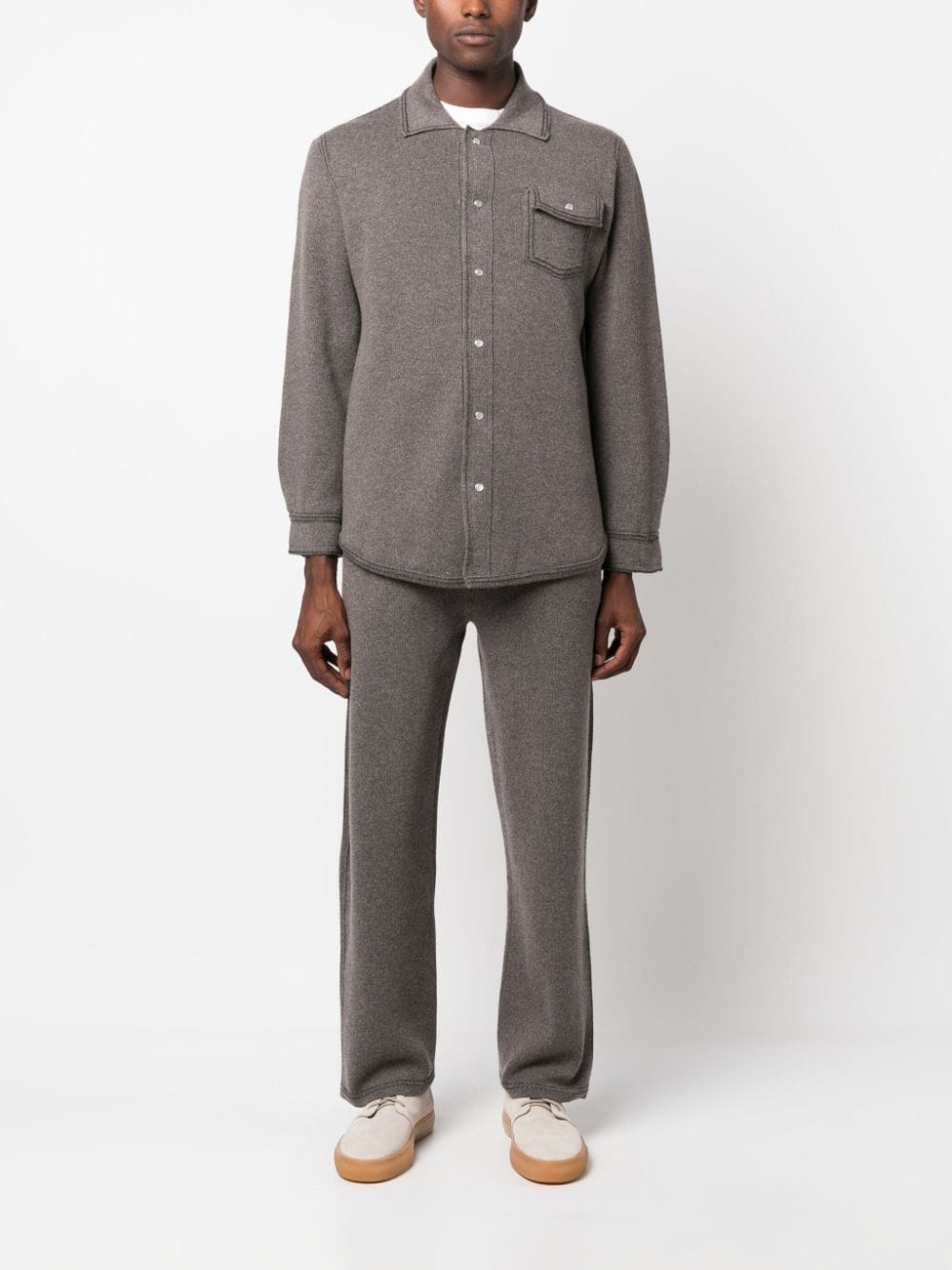 Shop Barrie Fine-knit Denim-effect Shirt In Brown