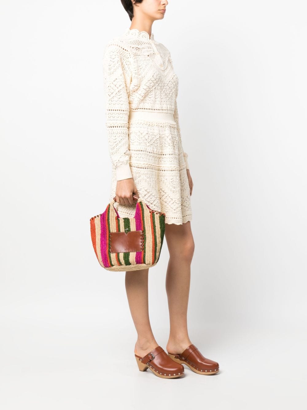 Ba&Sh Ara striped raffia tote bag - Beige