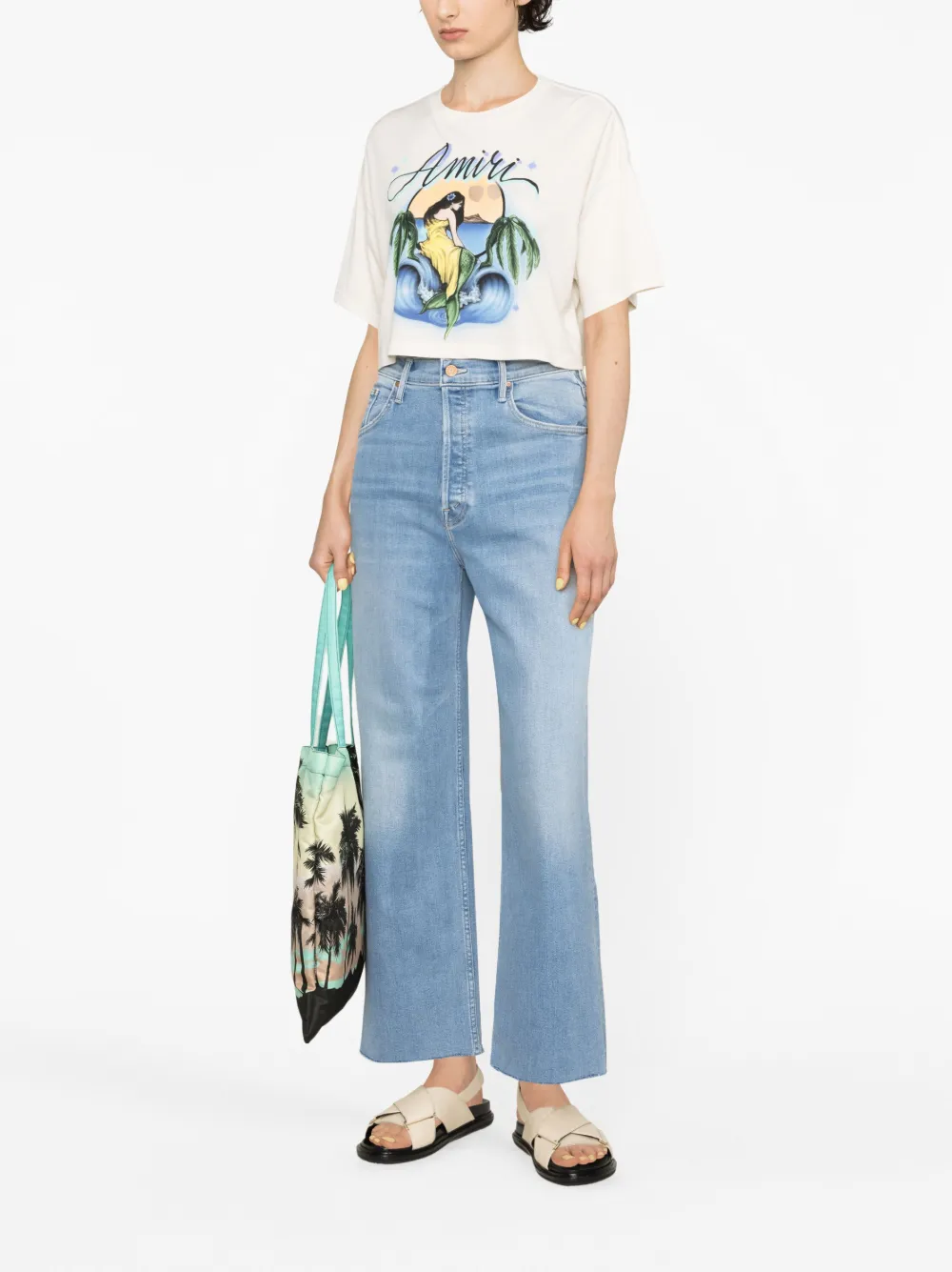 AMIRI mermaid logo-print cropped T-shirt - Beige