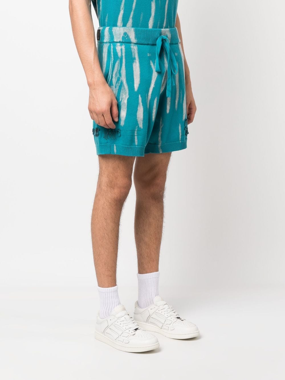 Shop Amiri Logo-embroidered Knitted Shorts In Blue