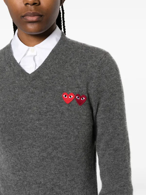 PLAY COMME des GARÇONS グレー Vネックセーター XL Comme Des Garçons Play Long Sleeve V-neck Sweater | Grey