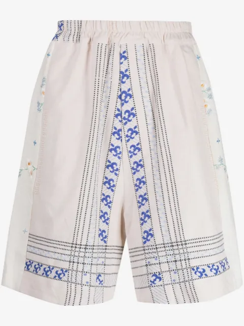 By Walid embroidered linen drop-crotch shorts