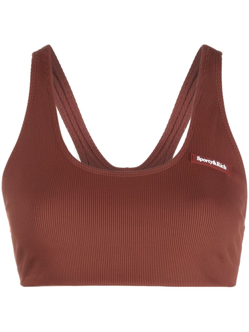 SPORTY AND RICH LOGO-PRINT RIBBED BRA