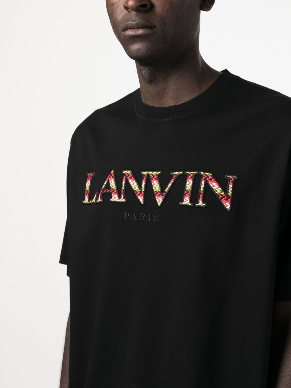 Shop Lanvin Curb Logo-embroidered Cotton T-shirt In Black