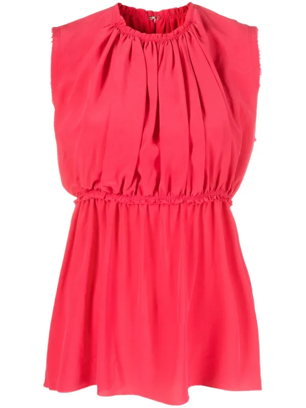 Lanvin Ruched Sleeveless Silk Blouse in Pink