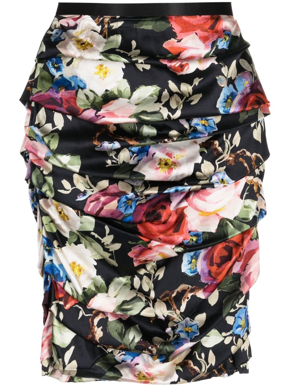 Pre-owned Dolce & Gabbana 2010s Floral-print Ruched Skirt In Black