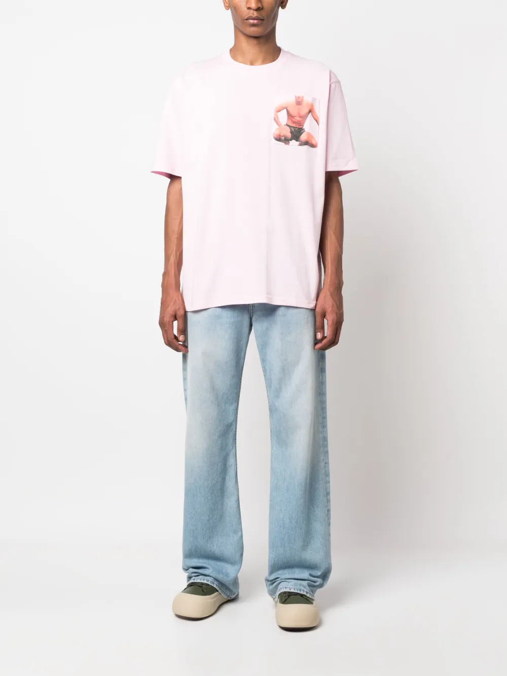 JW Anderson graphic-print chest-pocket T-shirt - Roze