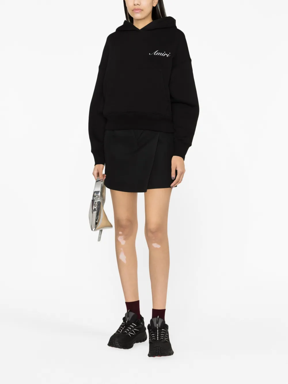 AMIRI logo-embroidered cotton hoodie - Zwart