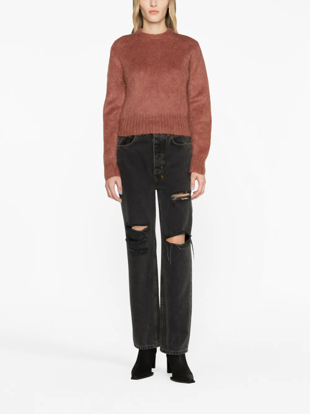 Shop Golden Goose Mohair-blend Cropped Sweater In Violett