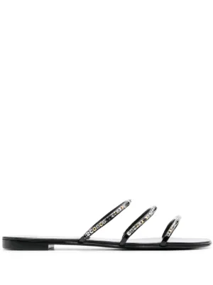 Black embellished flat sandals deals