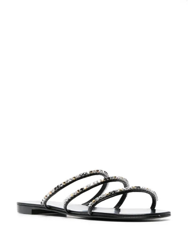 Black embellished flat on sale sandals