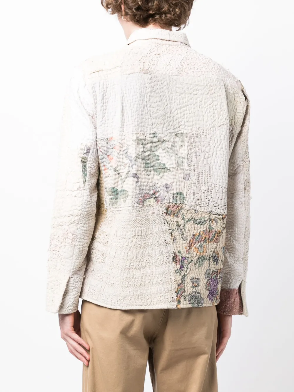 Shop By Walid Embroidered-patchwork Cotton Shirt Jacket In Neutrals