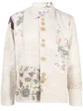By Walid embroidered-patchwork cotton shirt jacket - Neutrals