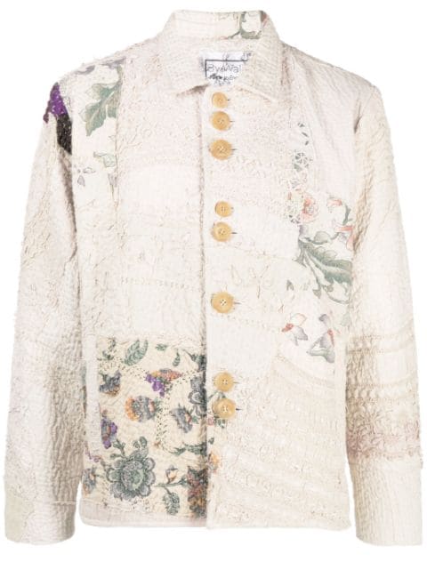 By Walid embroidered-patchwork cotton shirt jacket