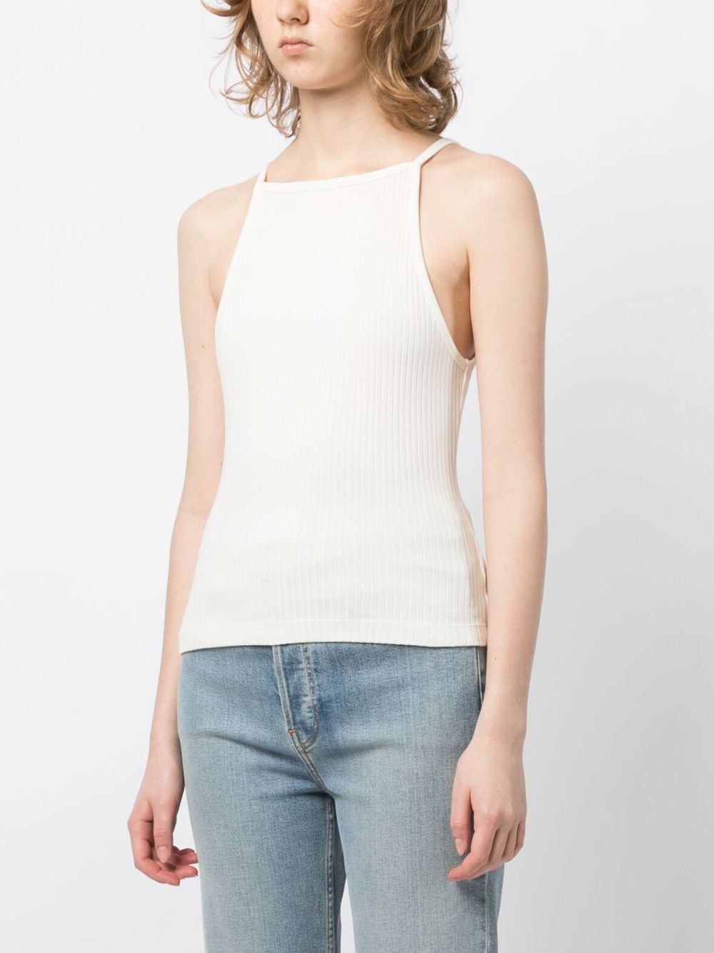 Shop Agolde Square-neck Ribbed-knit Top In White